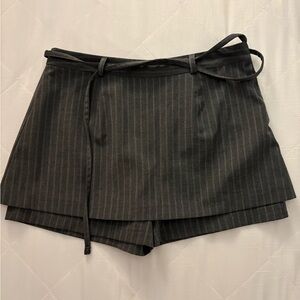 Reformation Charcoal Pinstripe Layered Wrap Skort